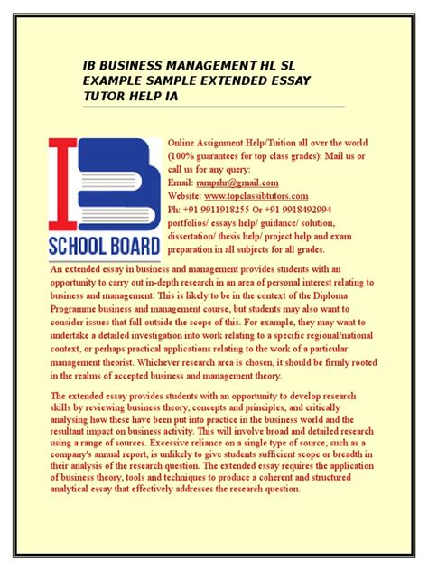 Ib Business Management Hl Sl Example Sample Extended Essay Tutor Help