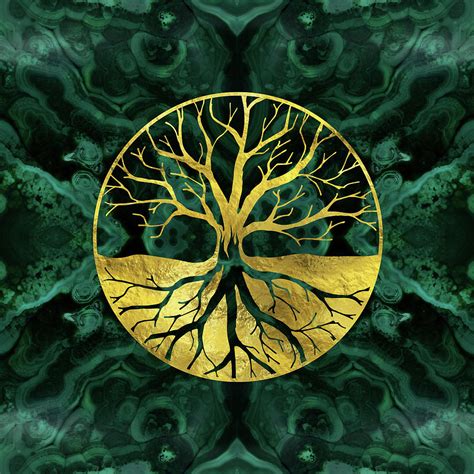 Golden Tree Of Life Yggdrasil On Malachite Digital Art By Creativemotions