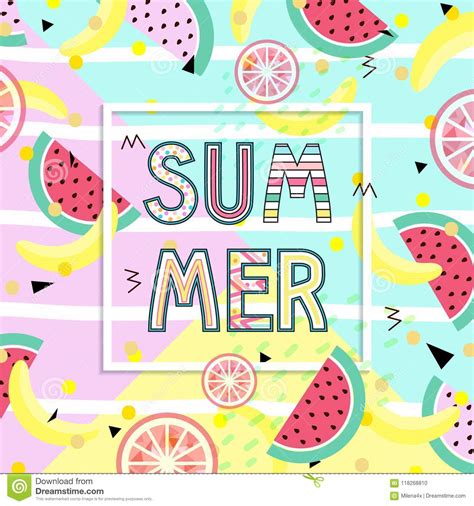 Summer Time Typographical Background With Tropical With Tropical Fruits