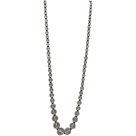 Flapper Crystal and Basalt Glass Beaded Necklace - Ruby Lane