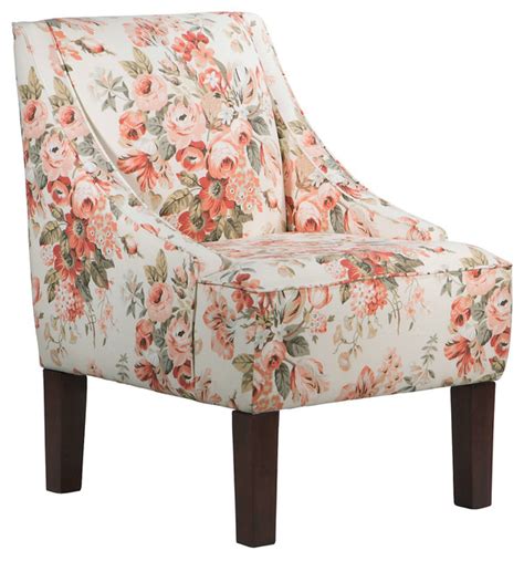 Tub chair pink and green accent chairs armchair floral furniture home decor upholstered chairs sofa chair. Fletcher Swoop-Arm Chair, Pink Floral - Contemporary ...
