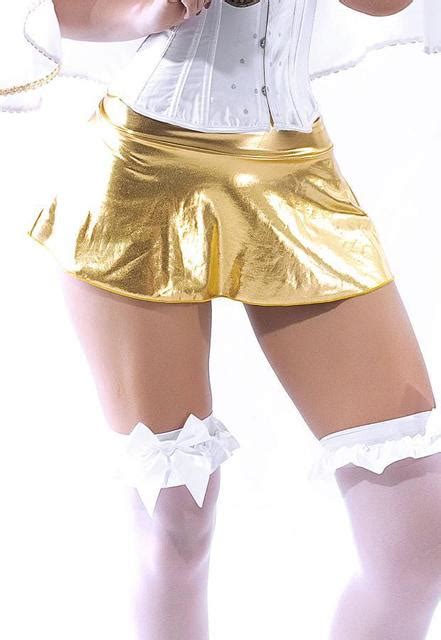 2015 Quality Super Short Skirts Womens Gold Metallic Sexy Mini Skater