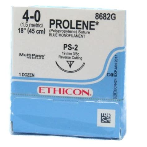 Ethicon 4 0 X 18 Prolene Blue Polypropylene Monofilament Sutures With