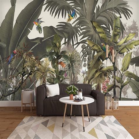 Custom Mural Wallpaper Tropical Rainforest Plants Birds Bvm Home