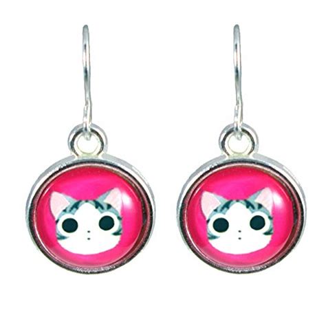 Pink Pussy Cat Glass Cabochon Earrings Handmade Products