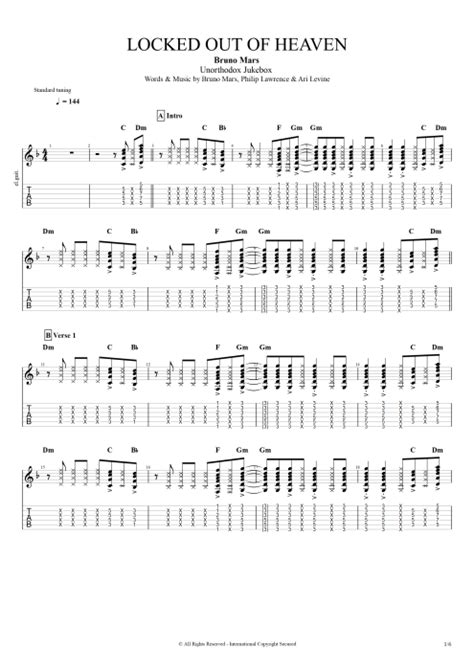 Locked Out Of Heaven By Bruno Mars Full Score Guitar Pro Tab