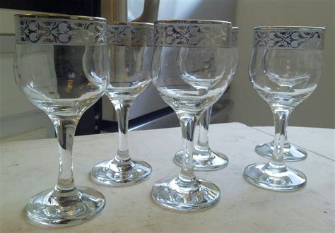 Vintage Wine Glasses Silver Rim Set 6 Mid Century By Regencymod