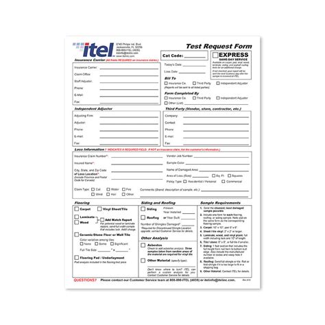 Test Request Form Itel Laboratories Inc