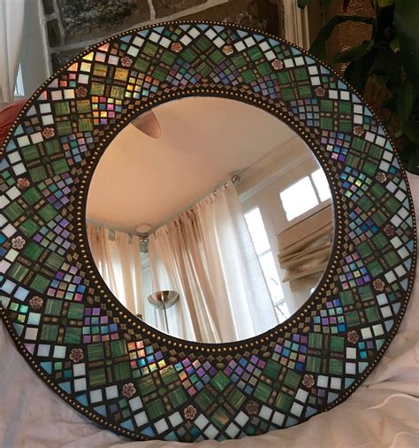 Large Round Mosaic Mirrorsold Etsy Sea Glass Mosaic Stained Glass