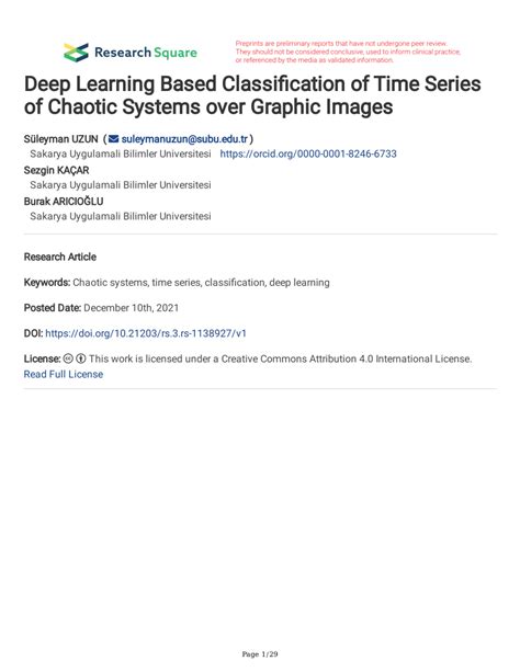Pdf Deep Learning Based Classification Of Time Series Of Chaotic