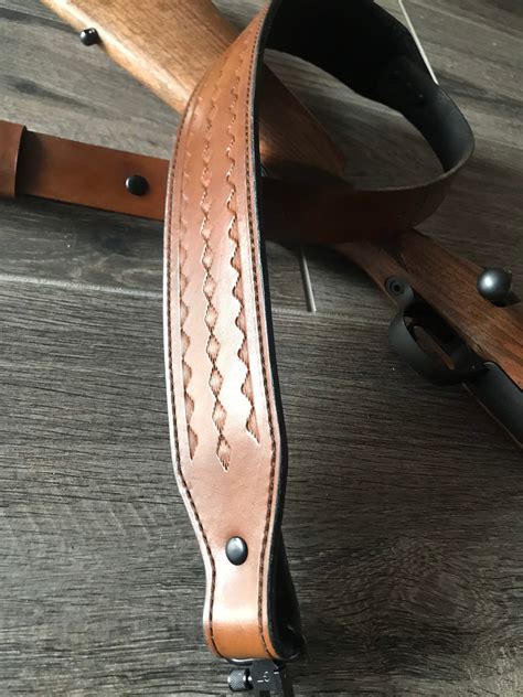 Hand Tooled Leather Rifle Sling Finished In Walnut And Black Brown