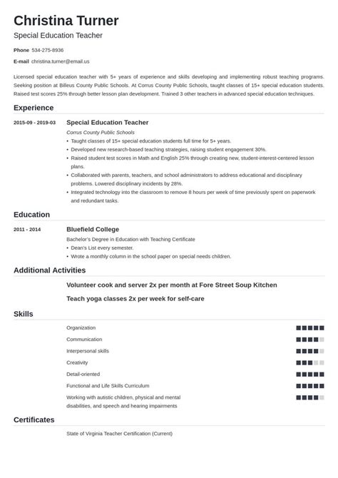 To attain the position of special education teacher for exceptional students in grade 1 at lumberjack elementary school; special education teacher resume example template nanica in 2020 | Teacher resume examples ...