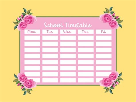 Premium Vector School Timetable With Pink Roses