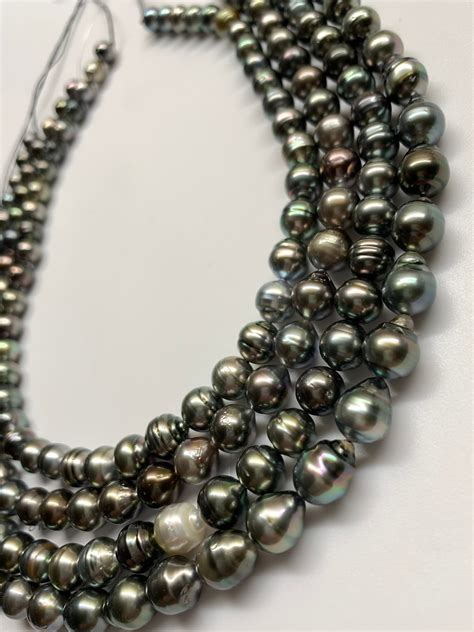 Black Tahitian Pearl Necklace 7 8 10 Mm Oval Near Round Etsy