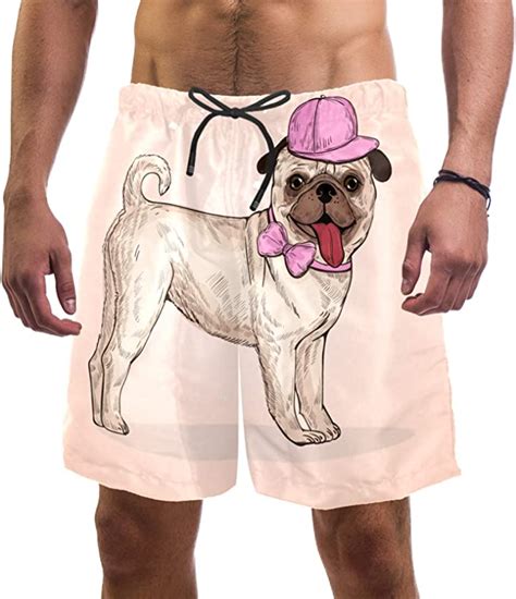 Lorvies Schöner Hund Mops mit Mütze Rosa Badeshorts für Männer