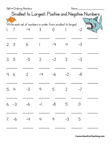 Math Worksheets Positive And Negative Numbers