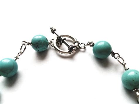 Silver With Turquoise Dyed Howlite Stone Bracelet Artisan Etsy