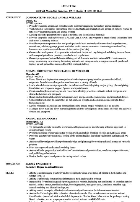 Animal Resume Samples Velvet Jobs