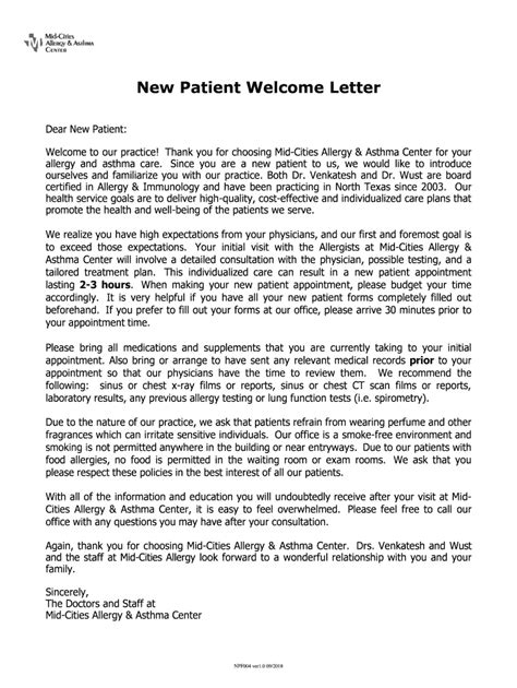 New Patient Welcome Letter Fill And Sign