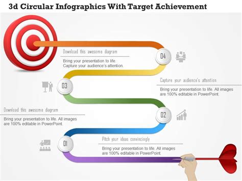 1214 3d Circular Infographics With Target Achievement Powerpoint