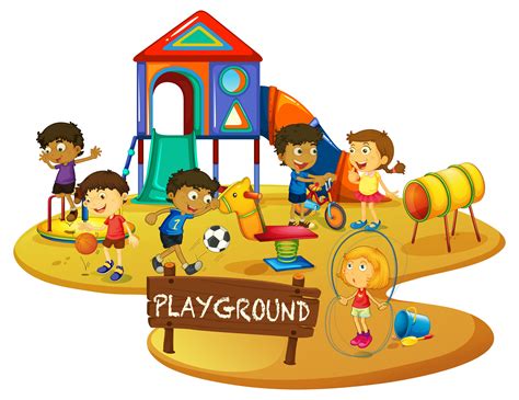 Happy Children Play In Playground 367826 Vector Art At Vecteezy