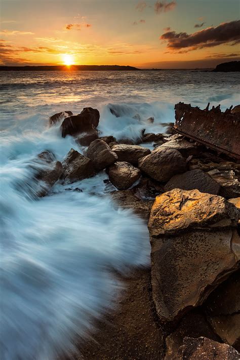 Nature Sunset Stones Waves Ocean Surf Hd Phone Wallpaper Pxfuel