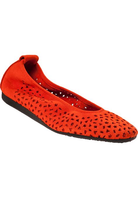 Arche Lilly Perforated Suede Ballet Flats In Orange Suede Orange Lyst