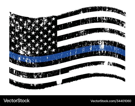 Waving Police Flag Thin Blue Line Royalty Free Vector Image