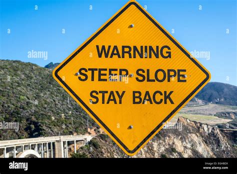 Warning Steep Slope Stay Back Warning Sign Big Sur California United