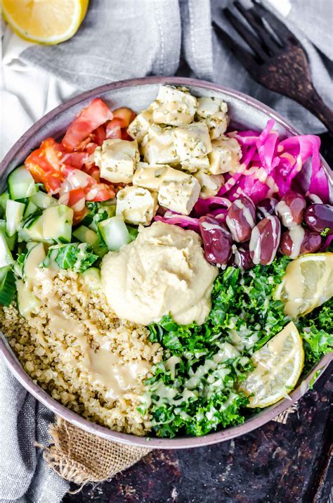 Mediterranean Quinoa Bowls With Tofu Feta Vegan Gluten Free