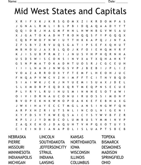 Mid West States And Capitals Word Search Wordmint