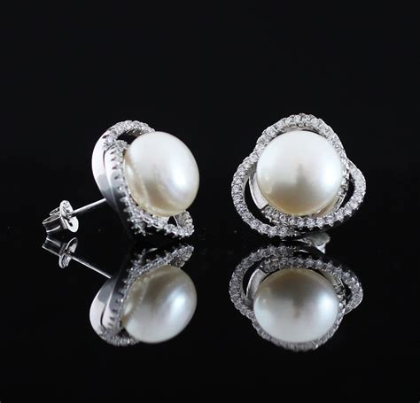 Large Size Genuine Pearl Stud Earrings White Pearl Stud