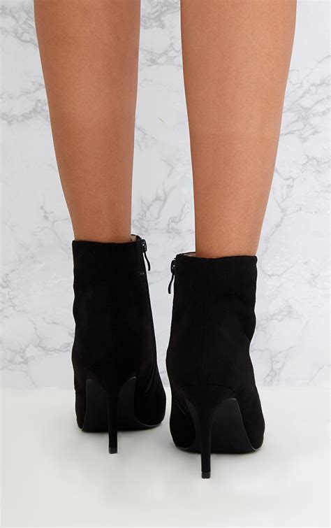 Black Mid Heel Pointed Ankle Boots Shoes Prettylittlething