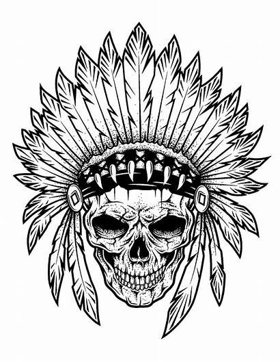 Native Coloring Indian Skull Chief Americans Pages
