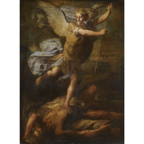 Neapolitan School Circa 1700 The Archangel Michael Defeating Satan Oil