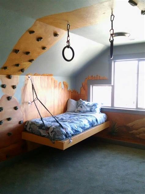 Great Rock Climbing Themed Room The Platform Bed Is Suspended With