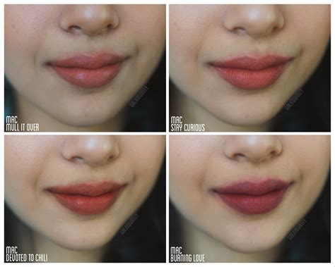 Devoted to chili 316 của mac giúp các nàng trở nên quyến rũ hơn bao giờ hết. MAC Cosmetics Powder Kiss Lipsticks on Olive NC35 skin ...