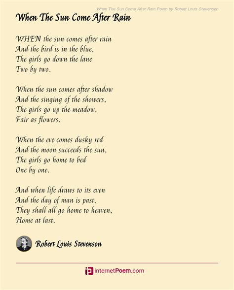 When The Sun Come After Rain Poem By Robert Louis Stevenson