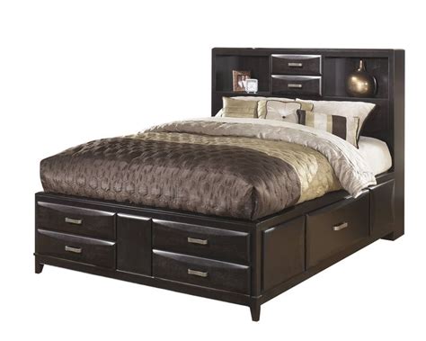 Ashley Kira 5pc Bedroom Set E King Storage Bed Dresser Mirror Two Nightstand In Almost Black