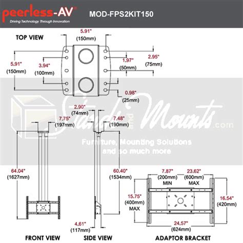 Peerless Modular Series Dual Pole Ceiling Tv Mount Kit Black Mod