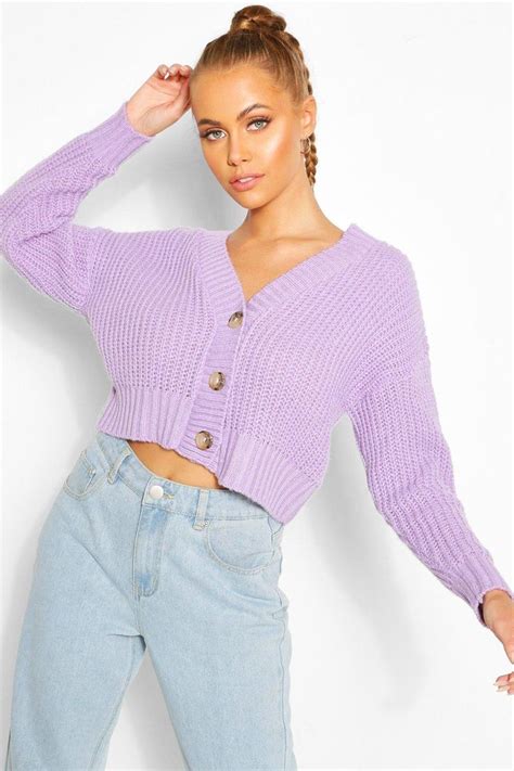 Chunky Knit Cropped Cardigan Boohoo In 2021 Sweater Fashion Cute