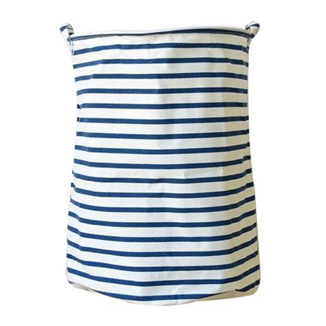 Stripes Linen Fabric Laundry Basket Foldable Buckets Clothes Washing