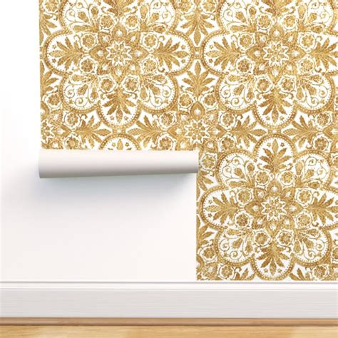 Fathead peel and stick wallpaper is incredibly simple to install, so it's perfect for a diy project. Peel-and-Stick Removable Wallpaper Gilt Floral Gold White Antique Tile Ornate - Walmart.com ...