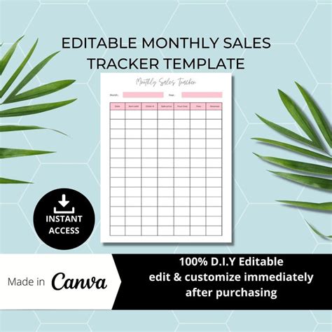 Editable Monthly Sales Tracker Form I Sales Log Printable Pdf I Orders