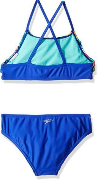 Speedo Girls Hidden Tropical Ruffle Two Piece Swimwear Size 14 A1 1144