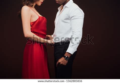 Cropped View Woman Red Dress Undressing Stock Photo 1362885836