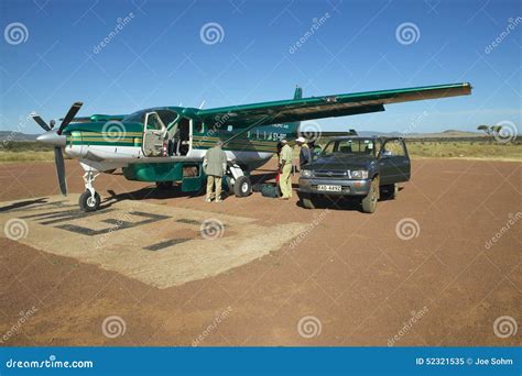 Airplane On Landing Strip In Lewa Conservancy In Kenya Africa