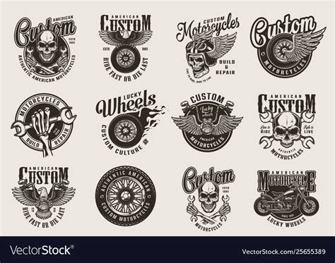 Vintage Monochrome Motorcycle Emblems Royalty Free Vector