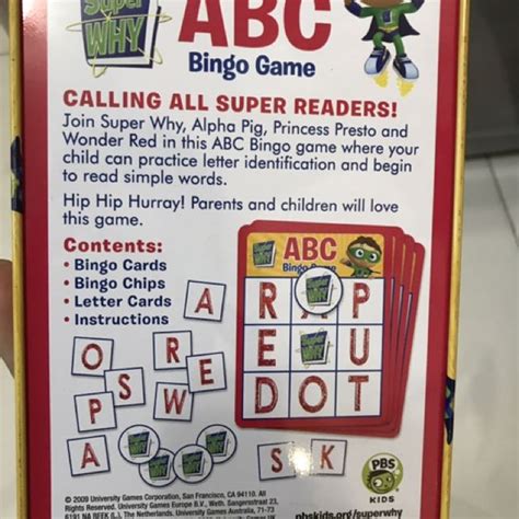 Super Why Bingo Game Hobbies And Toys Toys And Games On Carousell