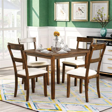 5 Piece Dining Table Set Industrial Wooden Kitchen Table And 4 Chairs